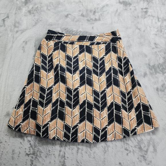 Merona Skirt Womens 12 Black Tan Geometric Chevron Print Cotton A-Line Circle - Picture 2 of 9